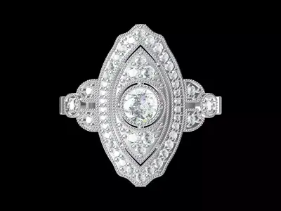 Solitaire Engagement Art Deco Ring 3D print model 38