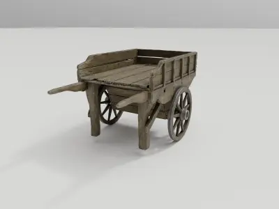 Old medieval wooden cart Low-poly 3D model