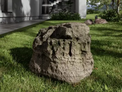  Lightly Mossy Rippled Large Rock Boulder Model 