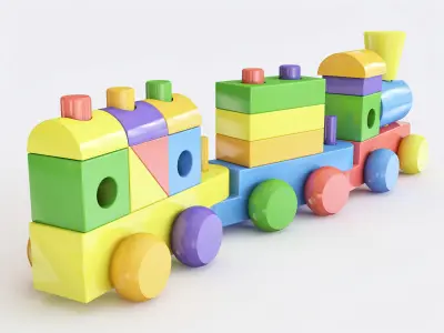 Wooden toy train color 04 3D model
