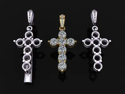 DAINTY 7 STONE 4MM CROSS DIAMOND BELL PENDANT 3D print model