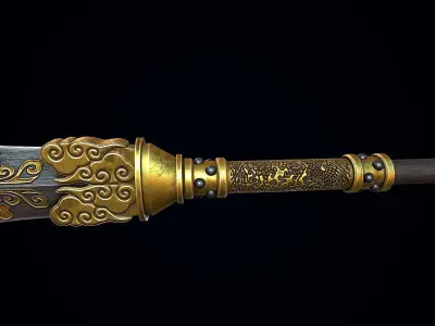 Chinese Trident Spear Low-poly 3D model