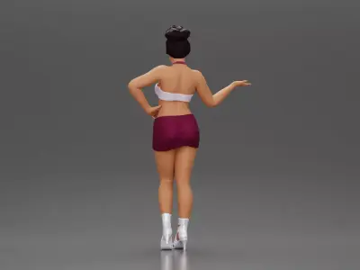 Woman striking a playful pose with one hand lifted 3D print model