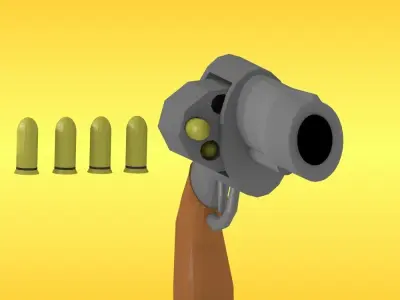 Revolver and bullets Low-poly 3D model