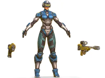 Cartoon Sci-Fi Cyborg Drone Sniper Soldier Low-poly 3D model 4