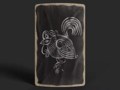 Slavic square leather shield-painted black with  rooster symbol Low-poly 3D model