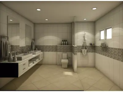 bathroom 4 with tiled walls and floor 3D model