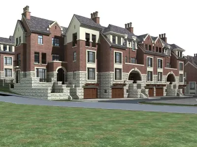 Villa brick building on grassy lot 3D model