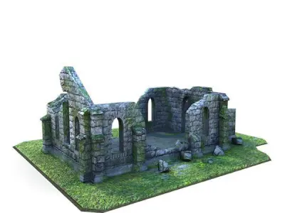 Medieval Building 56 Ruined Church Low-poly 3D model