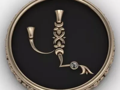 Brooche with armenian letter V 3D print model