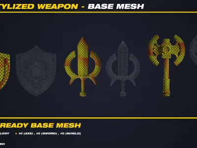 30 Stylized Weapon Base Mesh - VOL 10 - Game Ready  Low-poly 3D model
