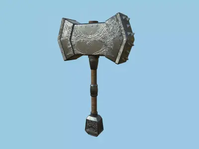 Medieval War Hammer 10 Metal Ornament - Fantasy Weaponry Low-poly 3D model