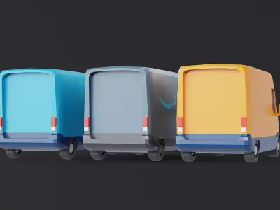 Delivery Van Stylized Blue Prime Yellow 3D Model Pack