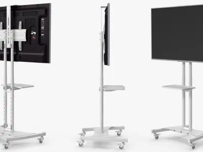 TV Display Stand with Mounted Screen White 3D model