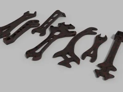 A set of old rusted keys 3D model
