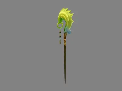 cartoon hairpin - emerald fish Low-poly 3D model
