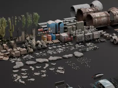 Rafinery Post Apocalyptic Assets Low-poly 3D model
