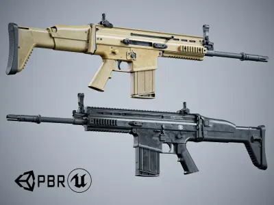 FN SCAR custom barrels modular Low-poly 3D model