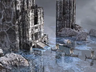 Ancient Frozen Viking Halls With ships 3D model