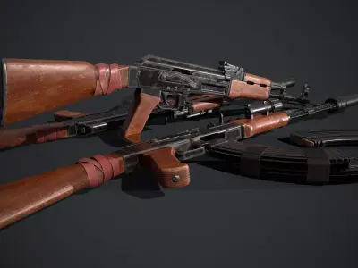 Assault rifle AK Low-poly 3D model