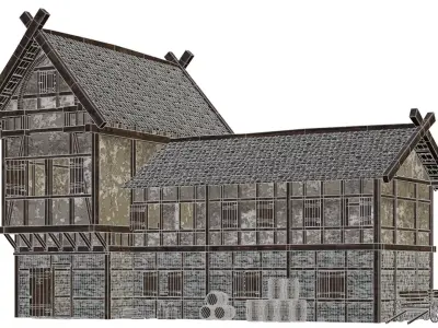 Old Medieval Building House 4K Textures GameReady 65 Low-poly 3D model