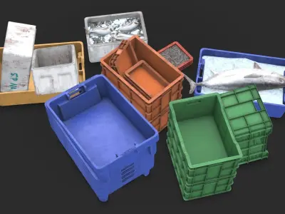 Fishing Plastic Crates Low-poly 3D model