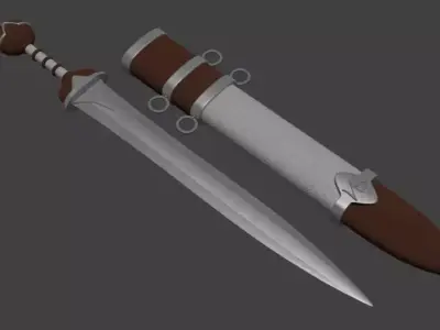 Stilized Roman gladius with holster Low-poly 3D model