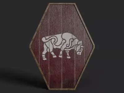 Slavic diamond-shaped shield painted red with bull symbol Low-poly 3D model
