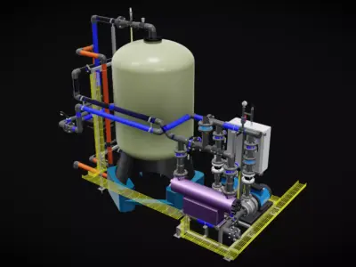 15 m3h Industrial Sand Filter System with Autovalve 3D model