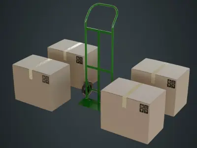 Hand Truck And Boxes 3A Low-poly 3D model