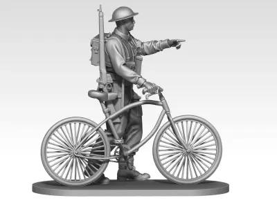British soldier ww2 with bicycle 3D print model