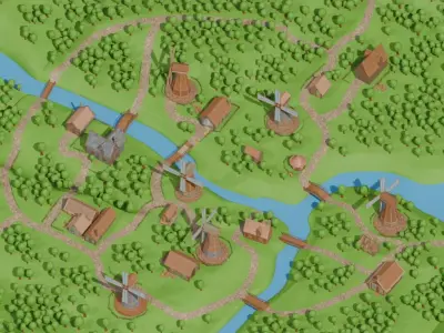 Charming Windmill Village 3D model