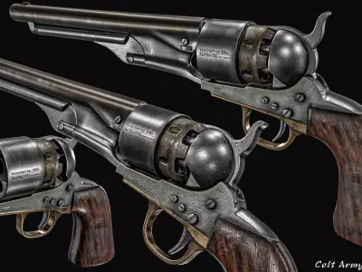 Colt Army Model 1860 Revolver  Low-poly 3D model