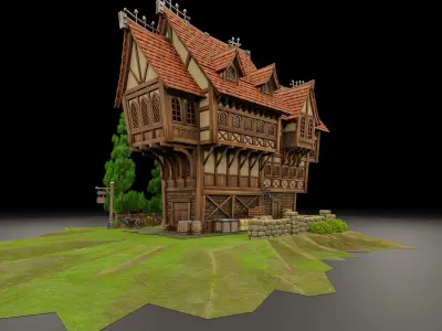 STYLIZED MEDIEVAL BUILDING 05 PRINT READY Low-poly 3D model