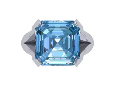 Asscher Solitair Ring 3D print model 2