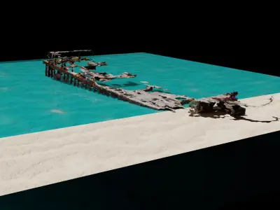 Shipwreck bridge in water 3D model