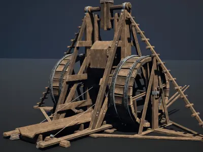 Medieval Siege Weapon - Long Trebuchet Low-poly 3D model