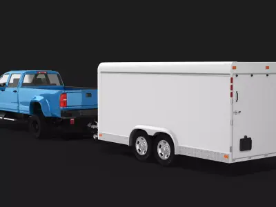 Large Pickup and Cargo Trailer 3D model