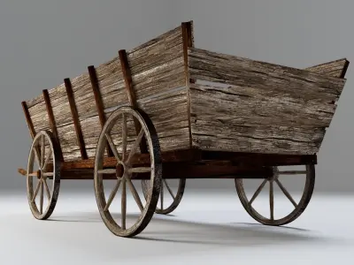 Wooden Cart 3D model 5