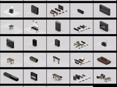Modern Industrial Office Furniture Asset Collection 3D model