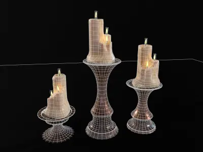 Antique Copper Candlestick Set Low-poly 3D model