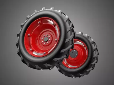 RED TRACTOR TIRE TREAD TYRE LUG WHEEL RUBBER SIT RIM HUB DISC IN 3D model