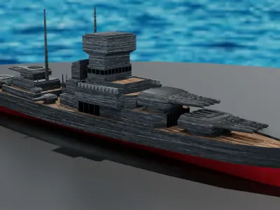 Battleship wooden boat Low-poly 3D model