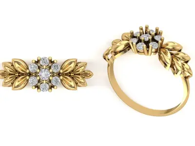 Leaf diamond ladies ring 3D print model