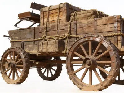 Frontier-Style Wasteland Wagon  Low-poly 3D model