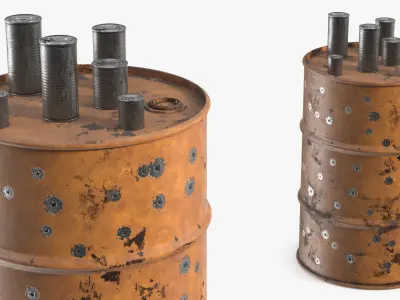 Rusty Oil Barrel with Cans on Top 3D model