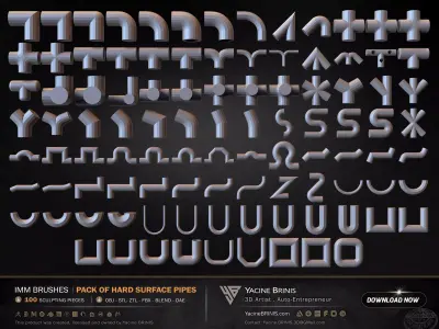 100 Hard Surface IMM Pipes Low-poly 3D model