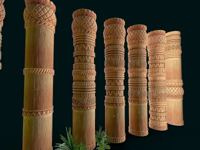 Stylized Wood modular pole Low-poly 3D model