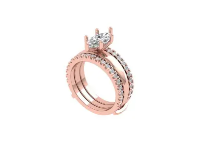 Marquise Ring Bridal Set 3D print model 2