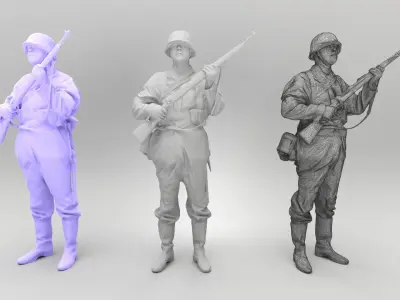 German Wehrmacht soldier with gun 436 Low-poly 3D model